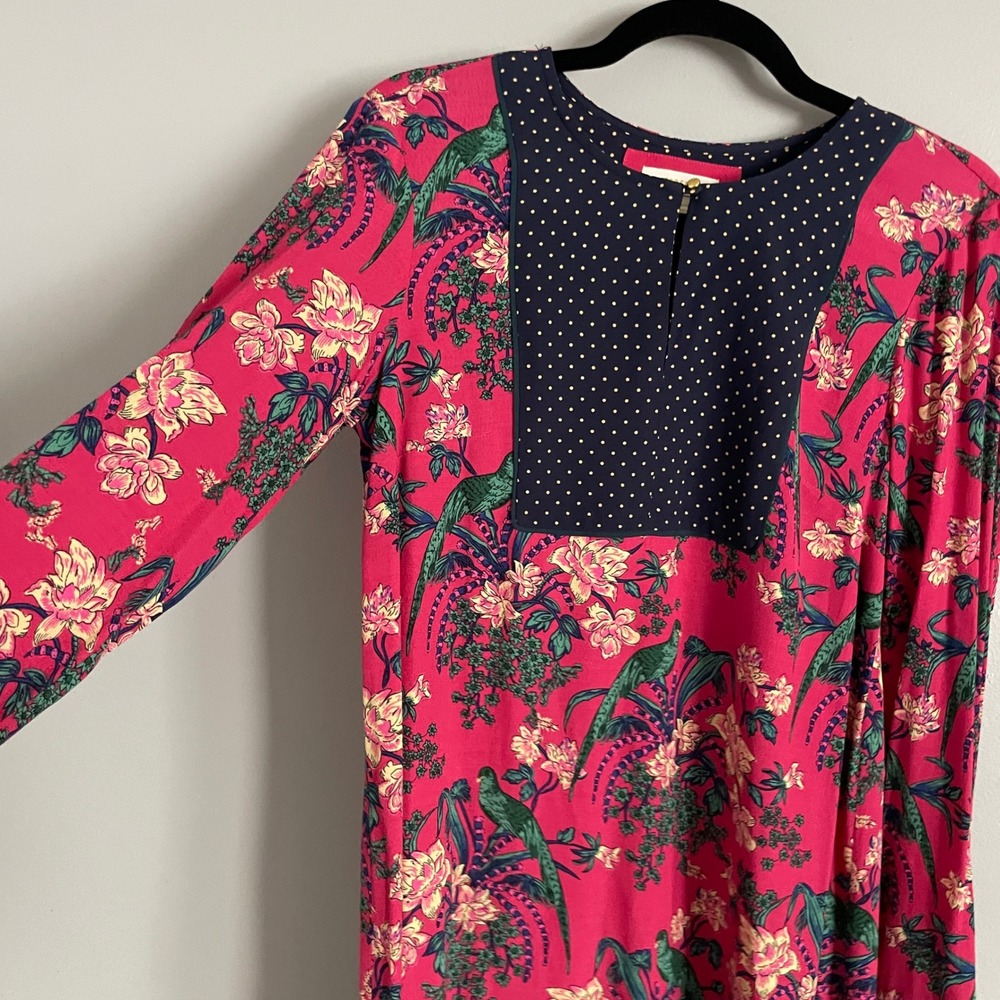 Maeve Dress Women 4 Small Pink Tropical Bird‎ Floral Polka Dot Whimsical Boho - Picture 3 of 11